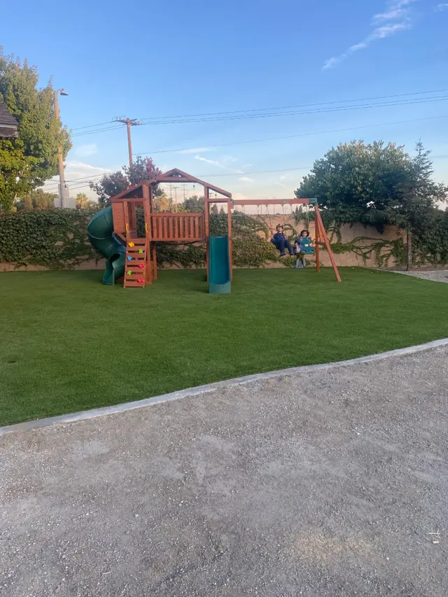 Back yard play set at dusk in Perris, CA