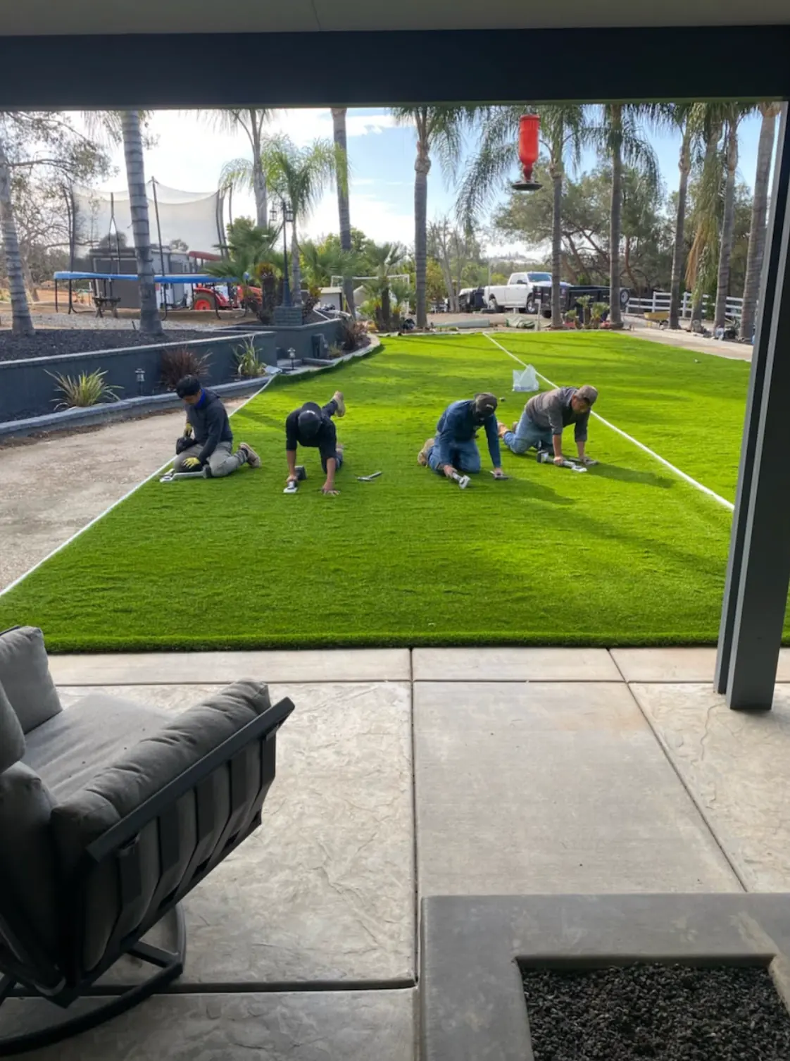 Crew installing a commercial landscape in Perris, CA