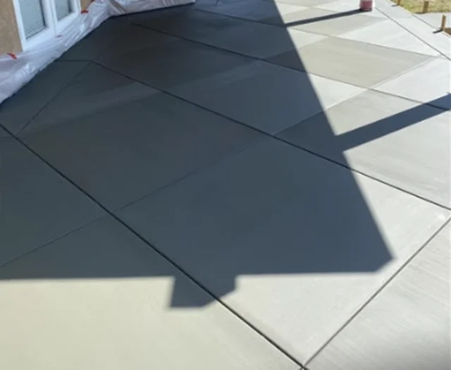 Finished concrete patio slab with scored joints