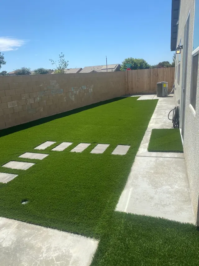 Step stones in artificial turf in Perris, CA