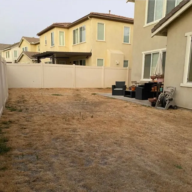 Dead lawn in a back yard in Perris, CA before Millenium started